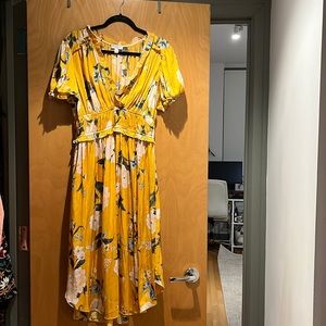 Current Air mid-length yellow silk dress with flowers